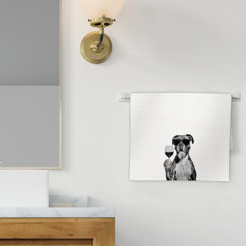 FIicy Boxer Dog Gifts Wine Kitchen Towels, Gifts for Boxer Dog Wine Lovers Decorative Hand Dish Tea Towel for Kitchen Home Bar, Funny BoxerDog Owners Home Bar Decor(16x24In) - Image 2